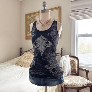 Y2K zona libre black cross rhinestone tank top size large